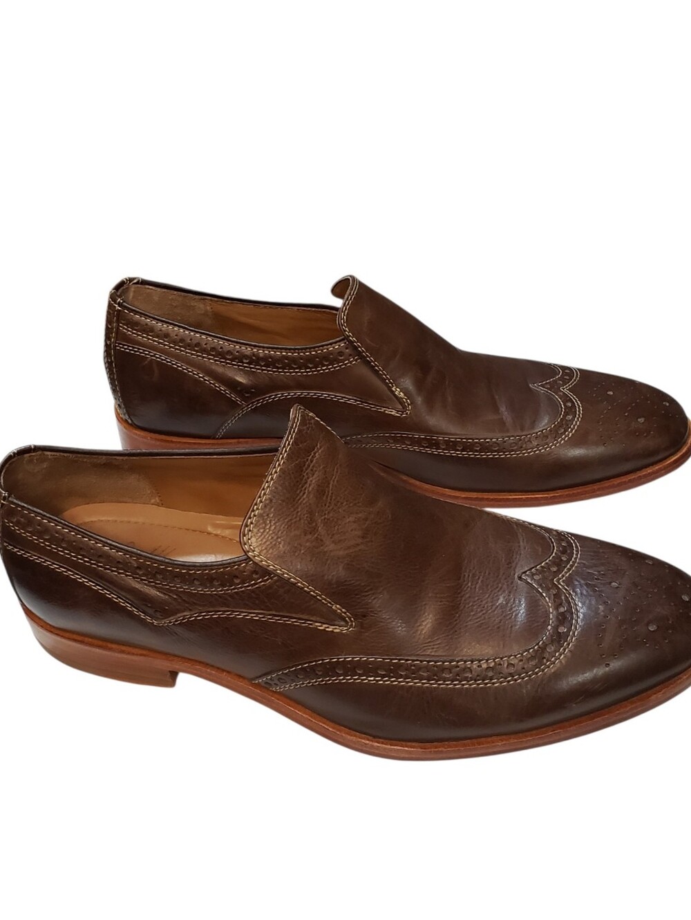 J&M 1850 Men's Brown Leather Slip-On Dress Shoes Size 10.5